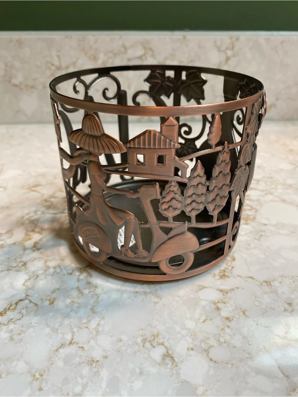 Bath & Body Works 3‑Wick Candle Holder Sleeve – Brown Scenic Metal Design